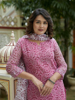 Pink Printed Straight Kurta Set for Women