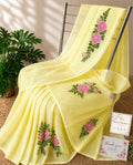 Yellow Kota Doria Floral Saree for Women