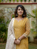 Yellow Printed Kurta Set for Women