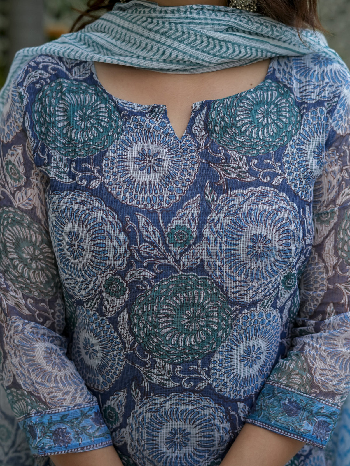 Blue Printed Kurta Dupatta Set For Women - Image 3
