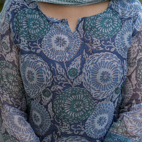 Blue Printed Kurta Dupatta Set For Women - Image 3