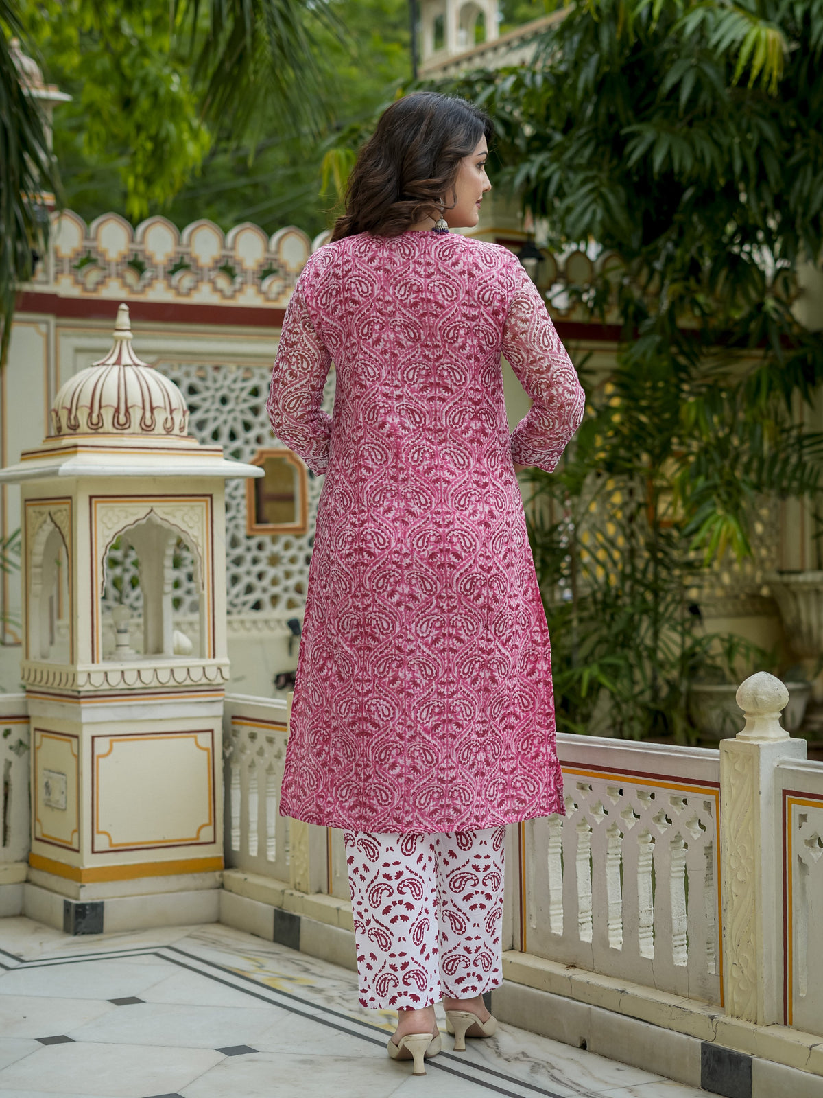 Pink Printed Straight Kurta Set for Women - Image 5