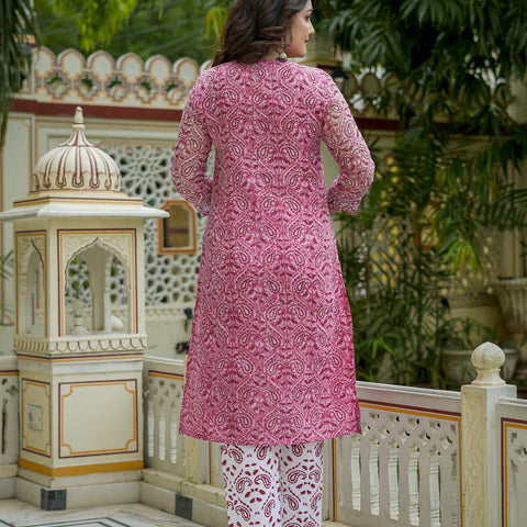 Pink Printed Straight Kurta Set for Women - Image 5