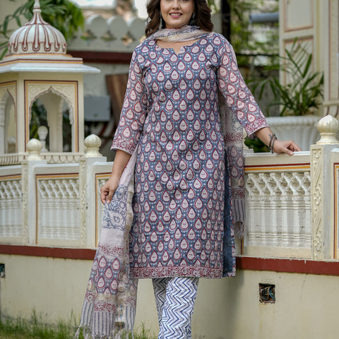 Grey Printed Straight Kurta Set for Women - Image 6