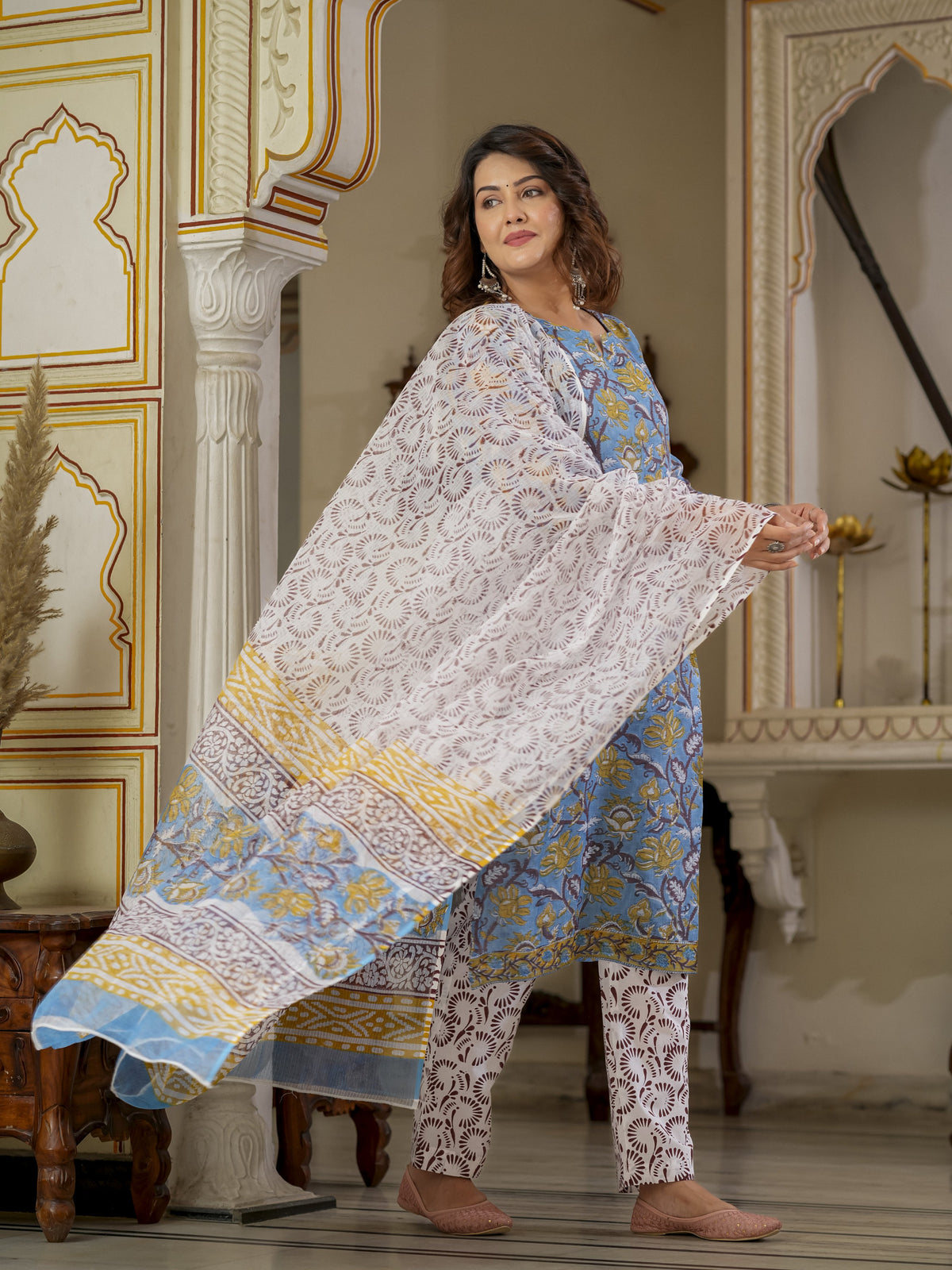 Blue Printed Straight Kurta Set for Women - Image 4