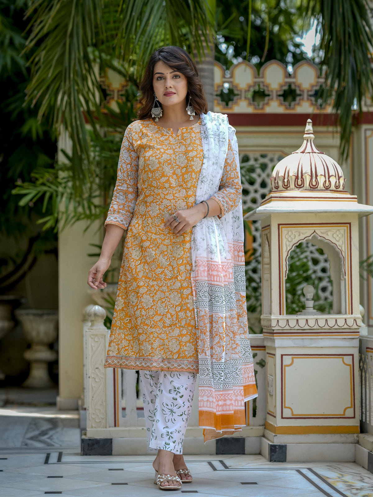 Orange Printed Kurta Set for Women - Image 2