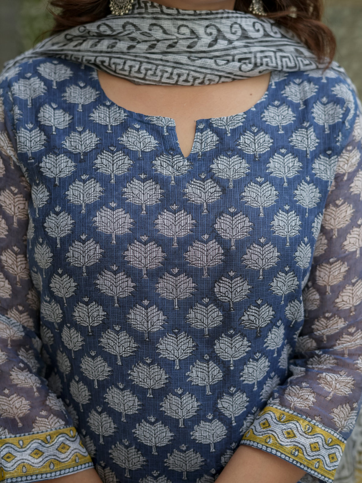 Blue Printed Kurta Set for Women - Main Image