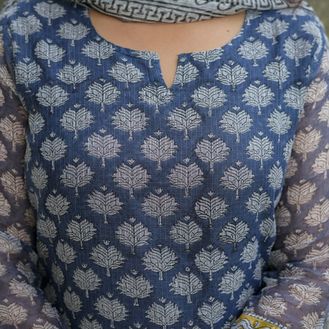 Blue Printed Kurta Set for Women - Main Image