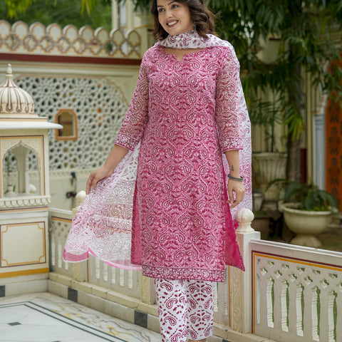 Pink Printed Straight Kurta Set for Women - Image 7