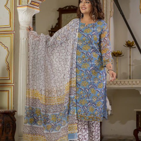 Blue Printed Straight Kurta Set for Women - Image 2