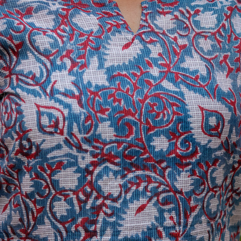 Blue Printed Straight Kurta Set for Women - Main Image