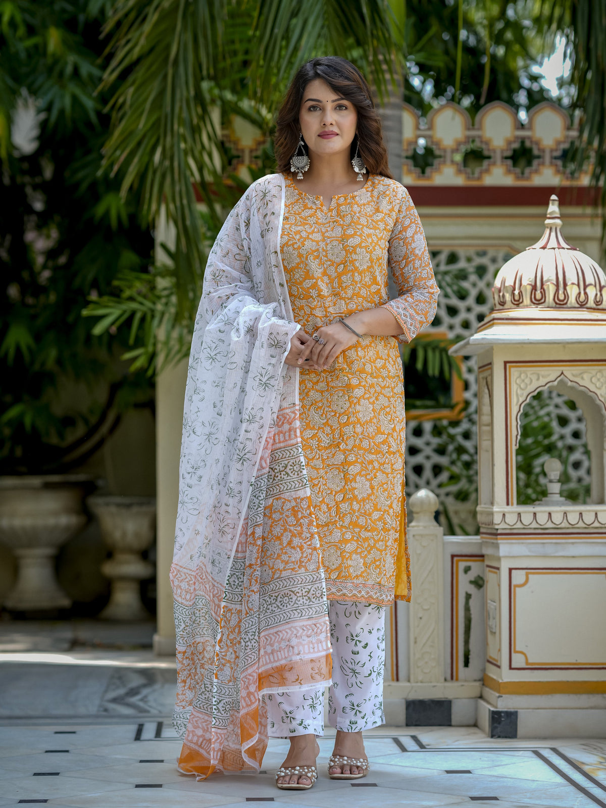 Orange Printed Kurta Set for Women - Image 7