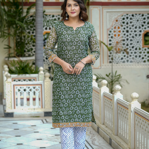 Green Printed Straight Kurta Set for Women - Image 8