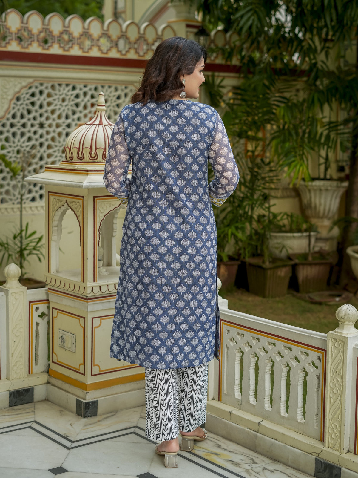 Blue Printed Kurta Set for Women - Image 6