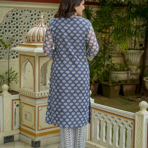 Blue Printed Kurta Set for Women - Image 6