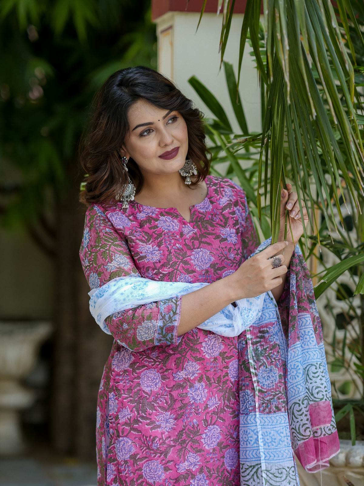Pink Floral Print Kurta Set for Women - Image 2