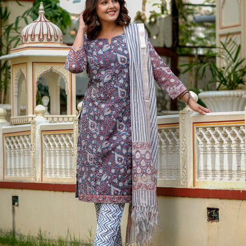 Blue Printed Straight Kurta Set for Women - Image 9