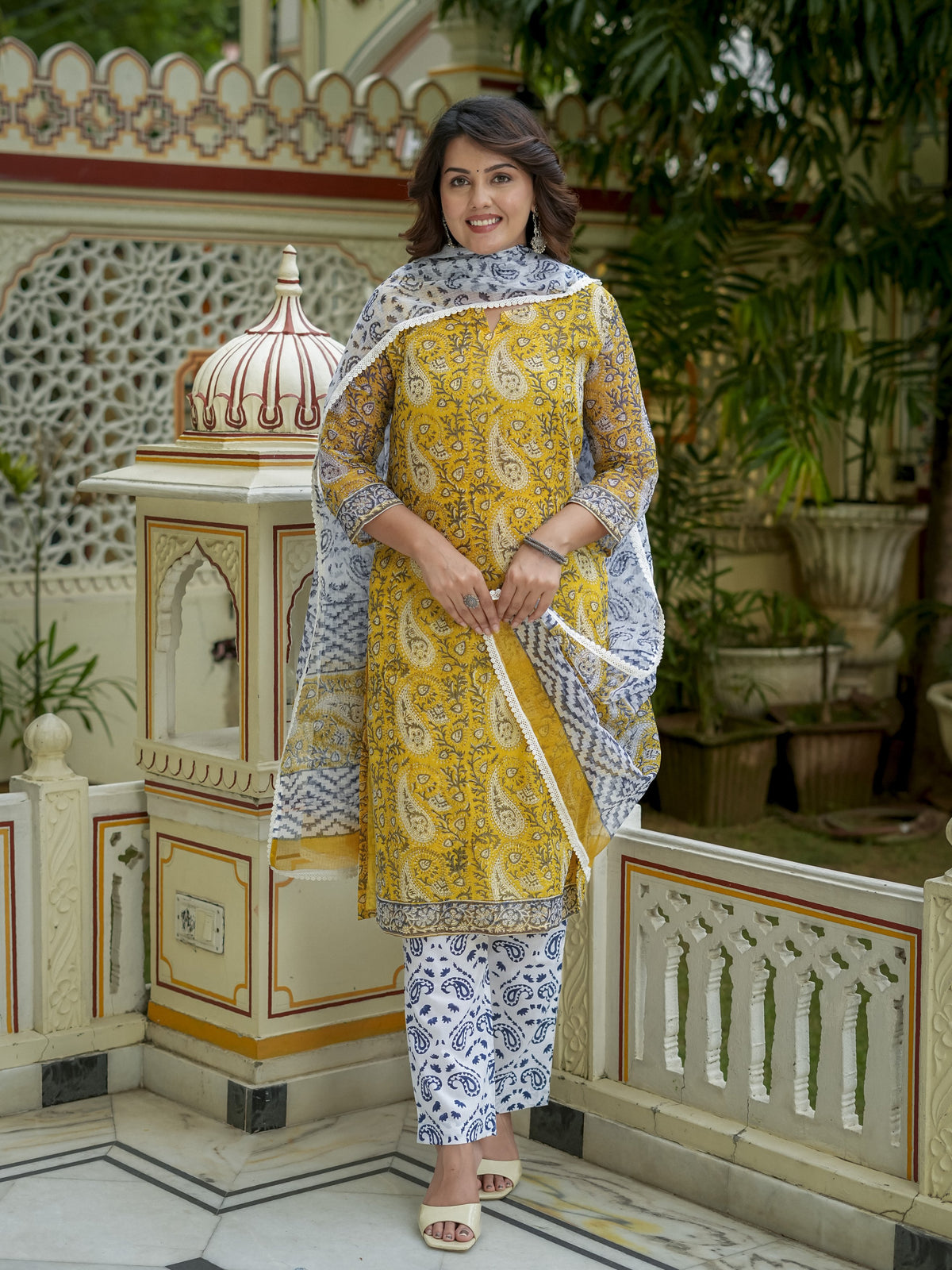 Mustard Printed Kurta Set With Dupatta for Women - Image 8