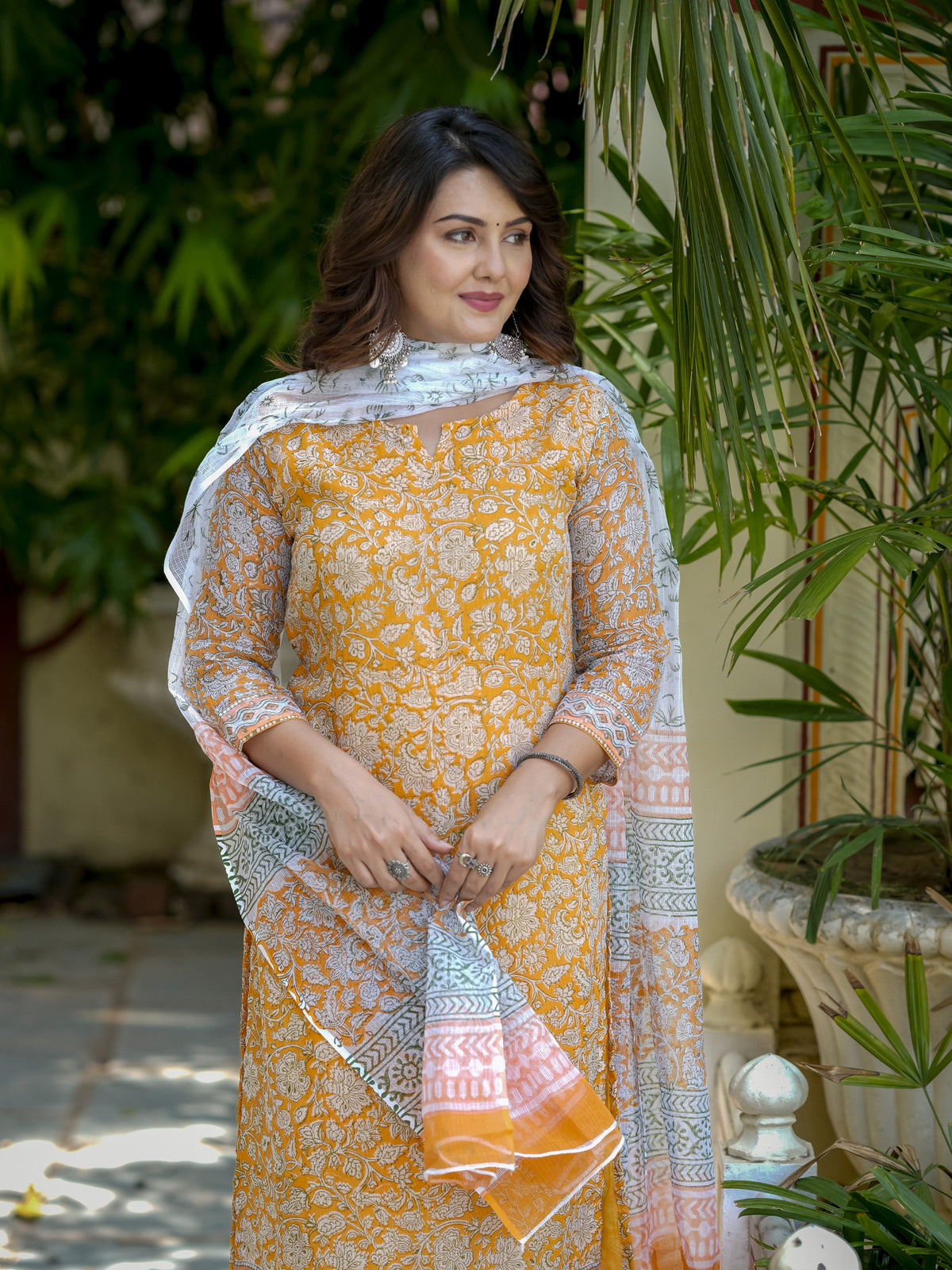 Orange Printed Kurta Set for Women - Image 4
