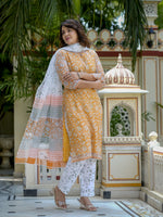 Orange Printed Kurta Set for Women