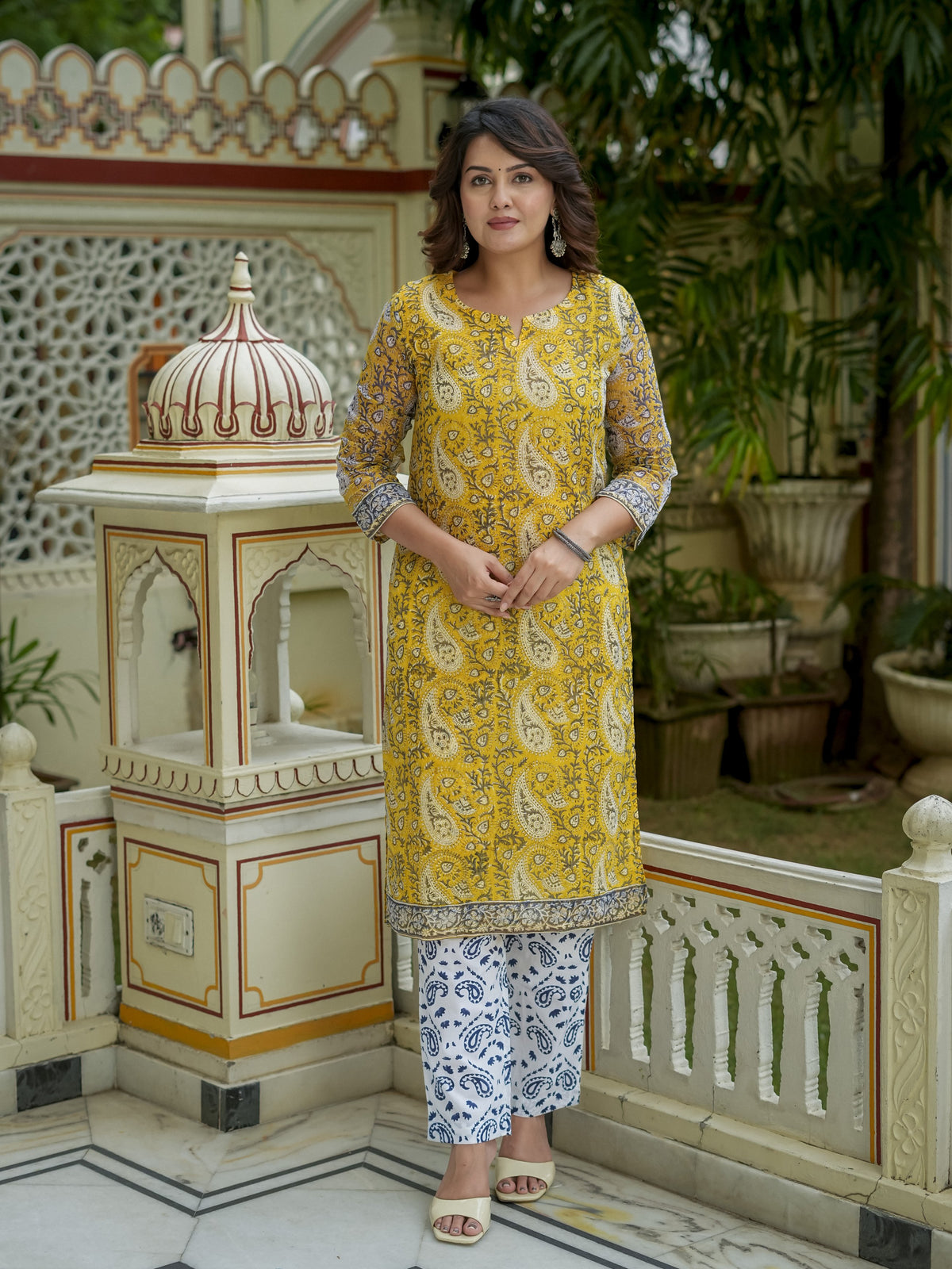 Mustard Printed Kurta Set With Dupatta for Women - Image 7