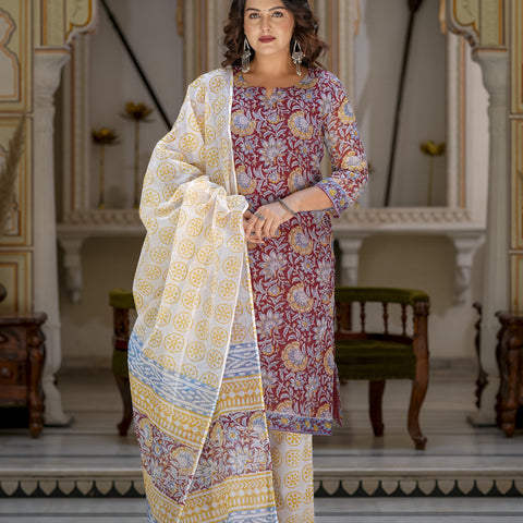 Pink Printed Straight Suit Set for Women - Image 6