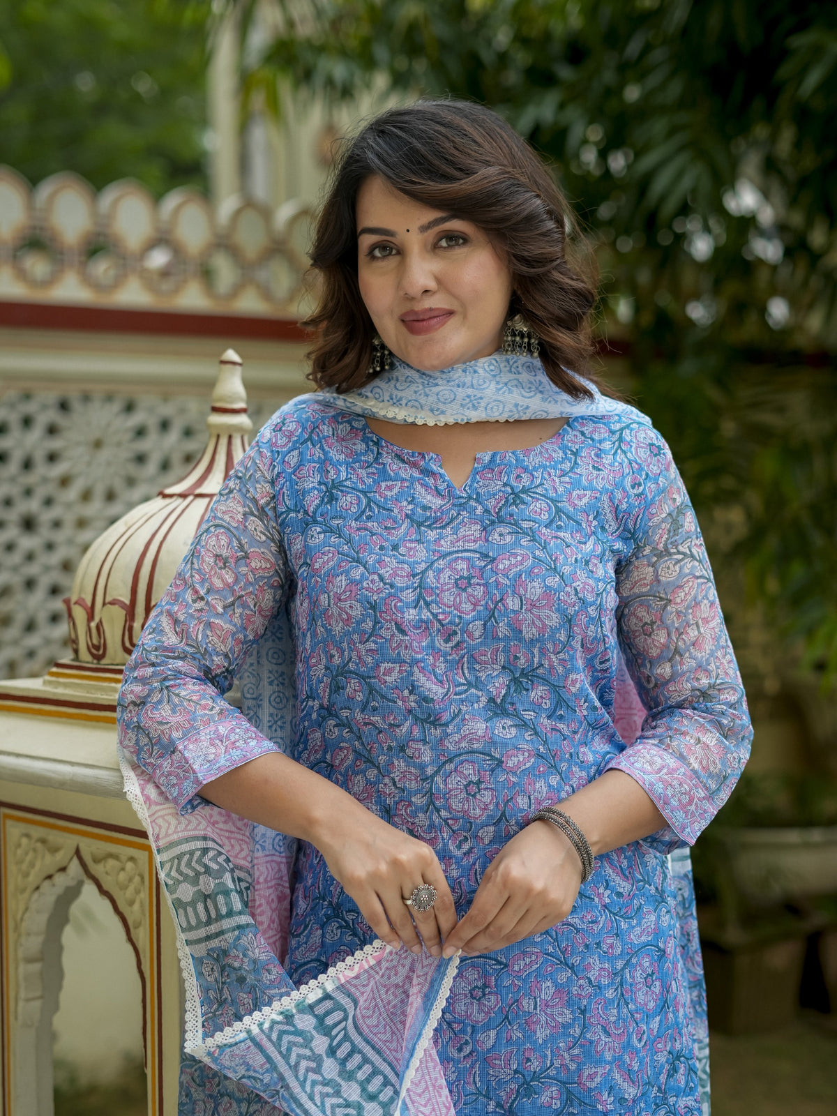 Blue Printed Straight Kurta Set for Women - Image 6