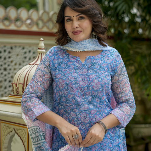 Blue Printed Straight Kurta Set for Women - Image 6