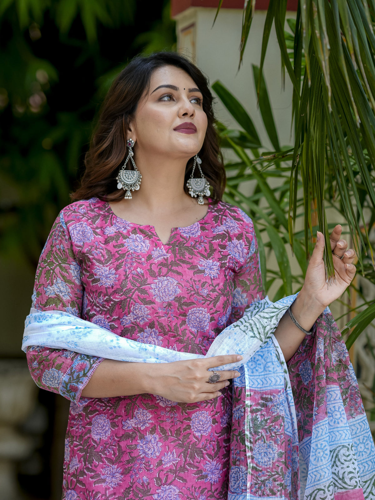 Pink Floral Print Kurta Set for Women - Image 5