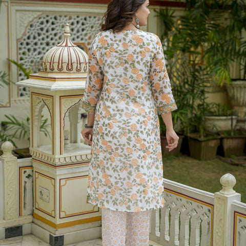 White Floral Print Straight Kurta Set for Women - Image 8