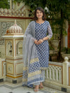 Blue Printed Kurta Set for Women - Image 2