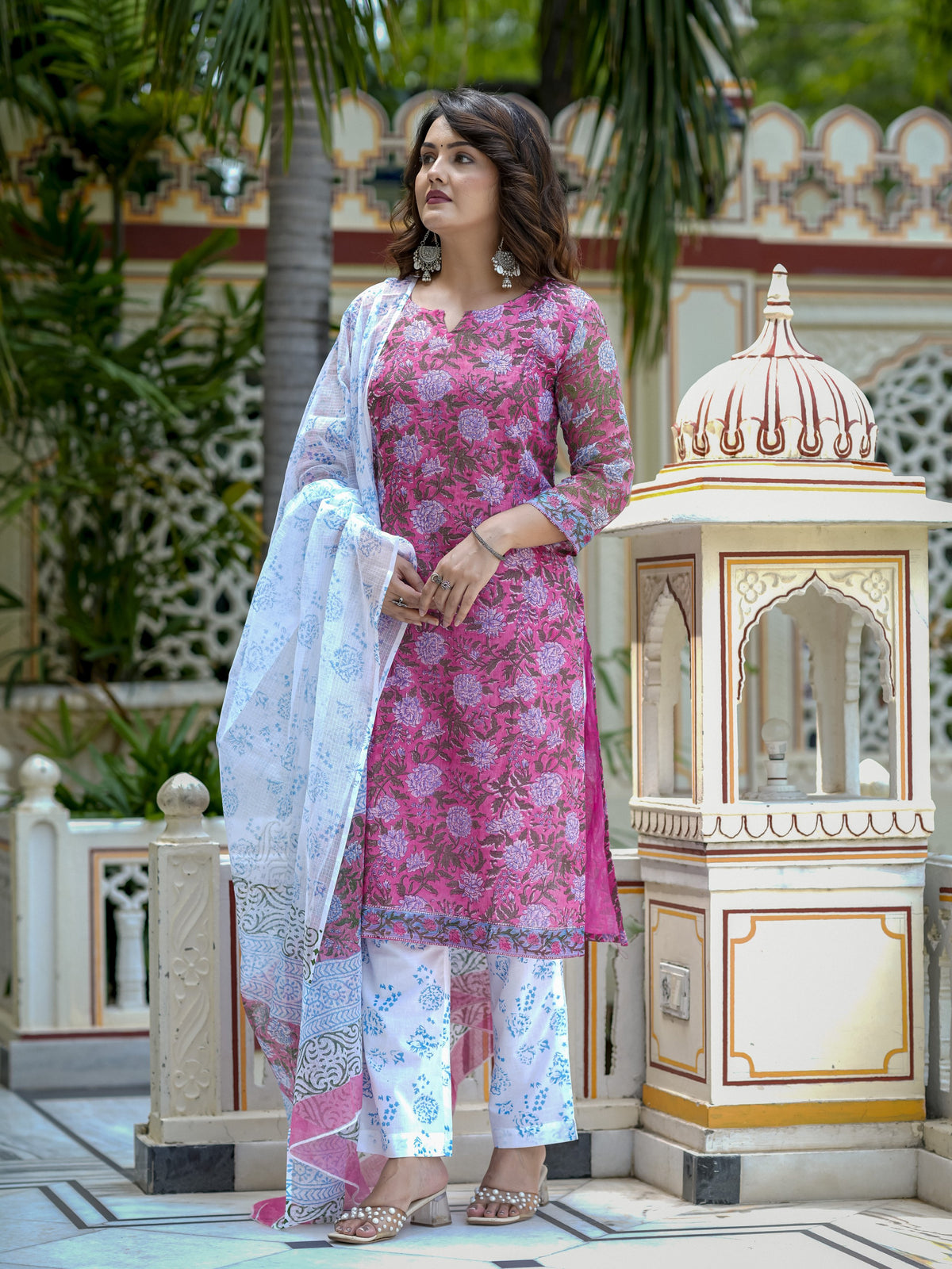Pink Floral Print Kurta Set for Women - Image 6