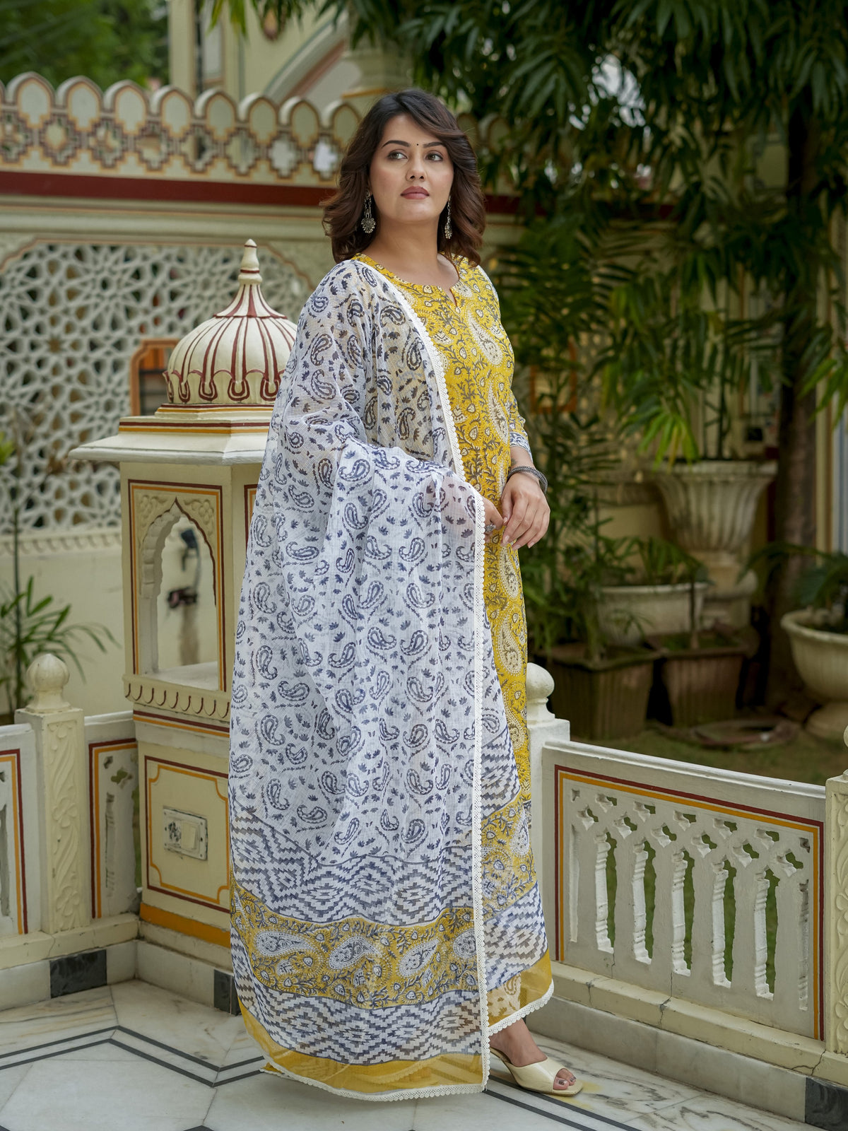 Mustard Printed Kurta Set With Dupatta for Women - Image 9