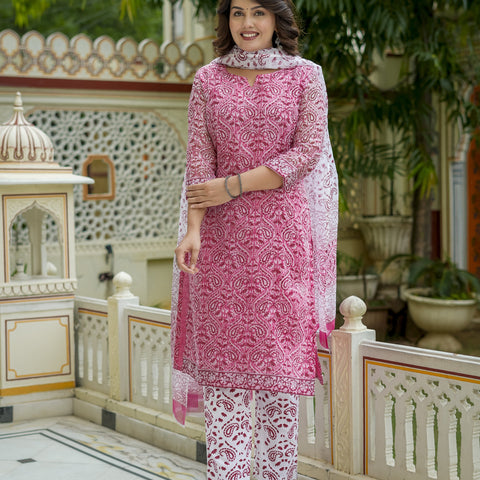 Pink Printed Straight Kurta Set for Women - Image 6