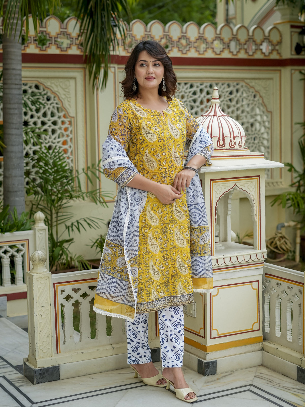 Mustard Printed Kurta Set With Dupatta for Women - Image 6