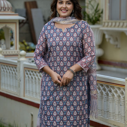 Grey Printed Straight Kurta Set for Women - Image 9