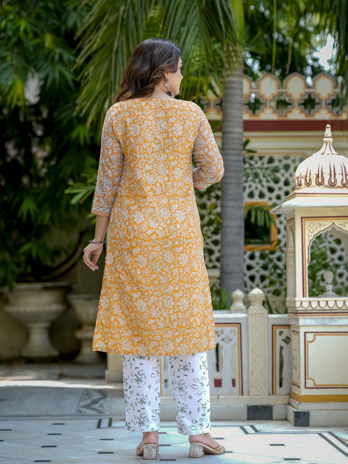 Orange Printed Kurta Set for Women - Image 8