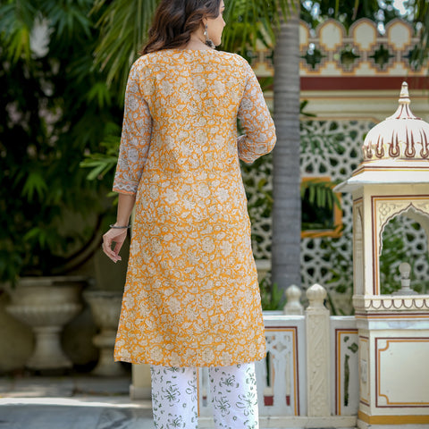 Orange Printed Kurta Set for Women - Image 8