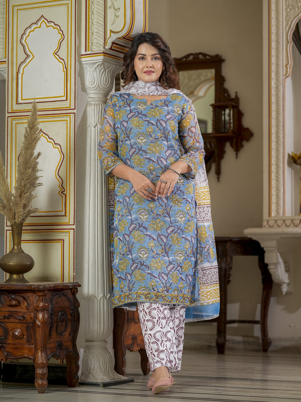 Blue Printed Straight Kurta Set for Women - Image 6