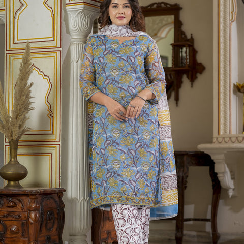 Blue Printed Straight Kurta Set for Women - Image 6