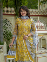 Mustard Printed Kurta Set With Dupatta for Women