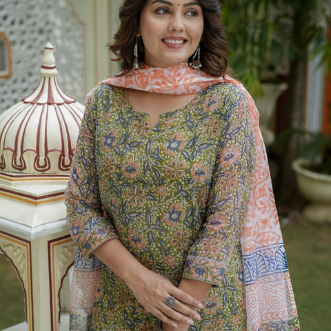 Green Floral Print Straight Kurta for Women - Image 8