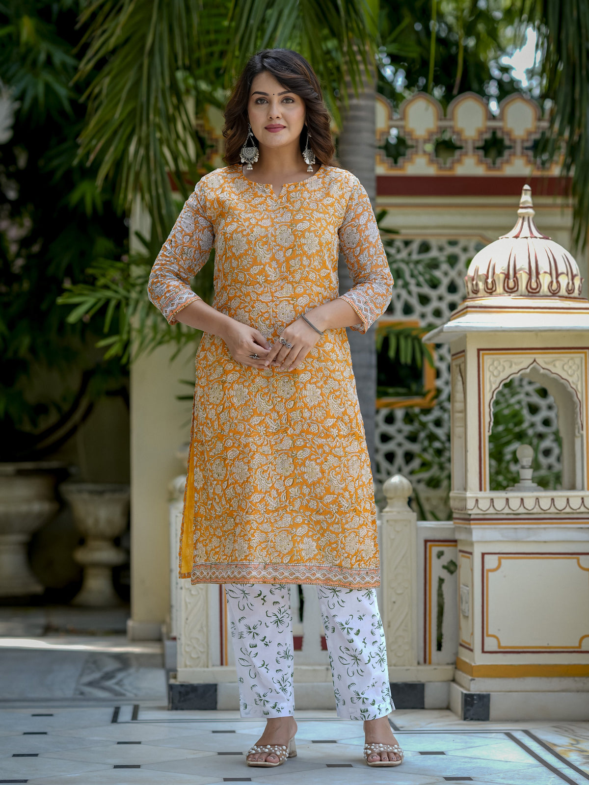 Orange Printed Kurta Set for Women - Image 9