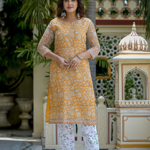 Orange Printed Kurta Set for Women - Image 9