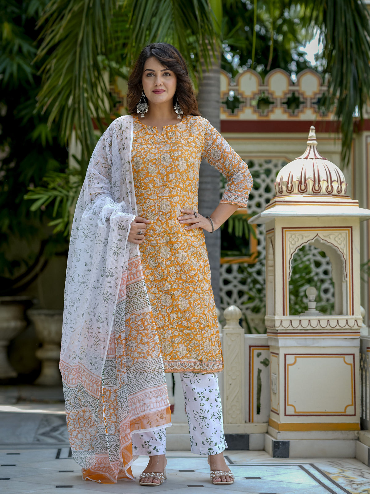 Orange Printed Kurta Set for Women - Image 10