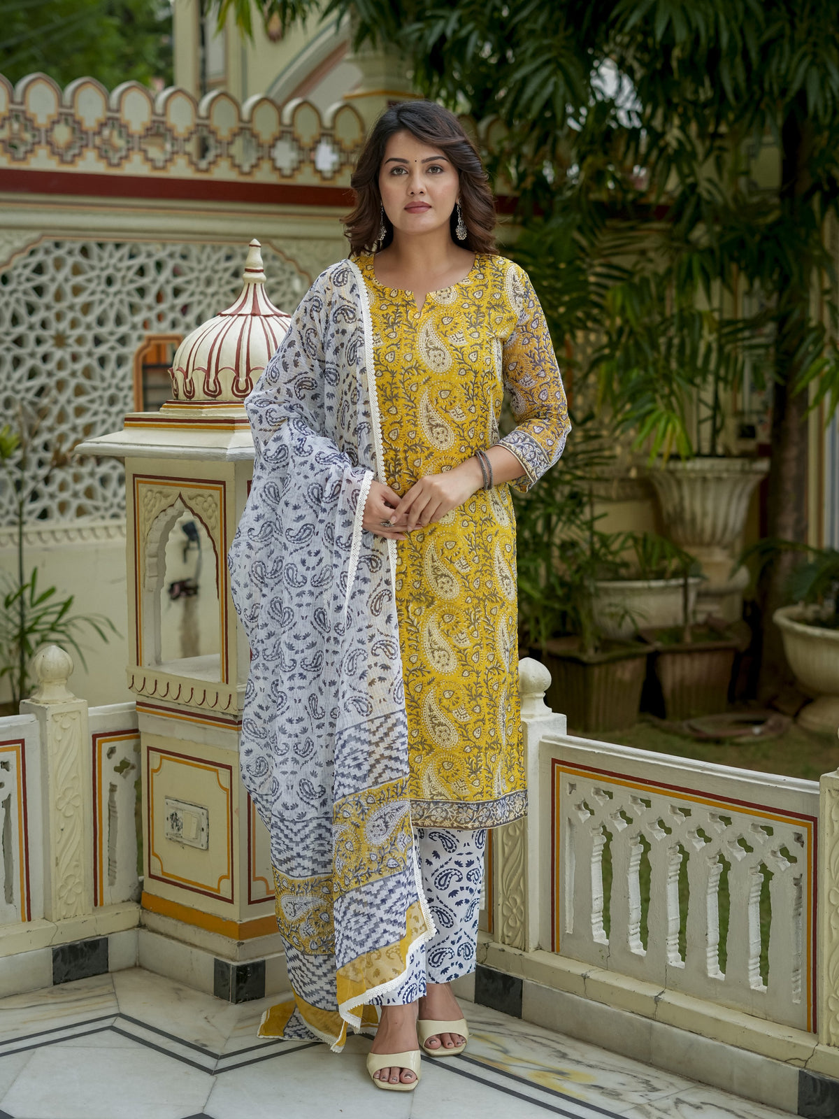 Mustard Printed Kurta Set With Dupatta for Women - Image 4