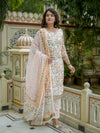 White Floral Print Straight Kurta Set for Women - Image 4