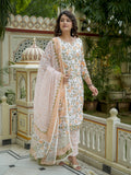 White Floral Print Straight Kurta Set for Women