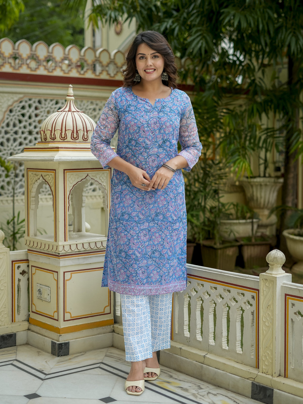 Blue Printed Straight Kurta Set for Women - Image 5
