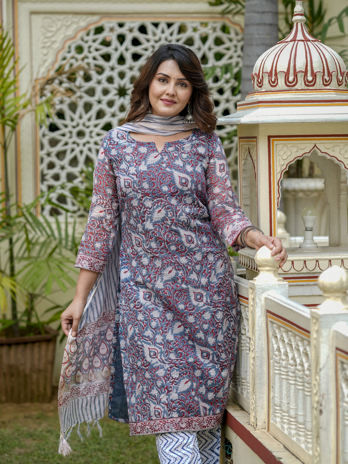 Blue Printed Straight Kurta Set for Women - Image 6